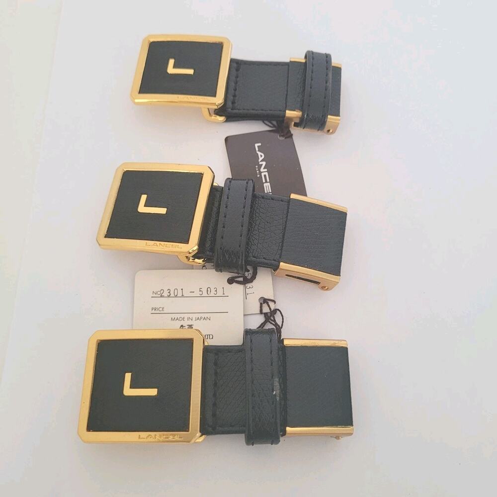 Lancel Paris Gold Black Metal Belt Buckle Logo Slim Vintage Designer‎ Lot 3 New